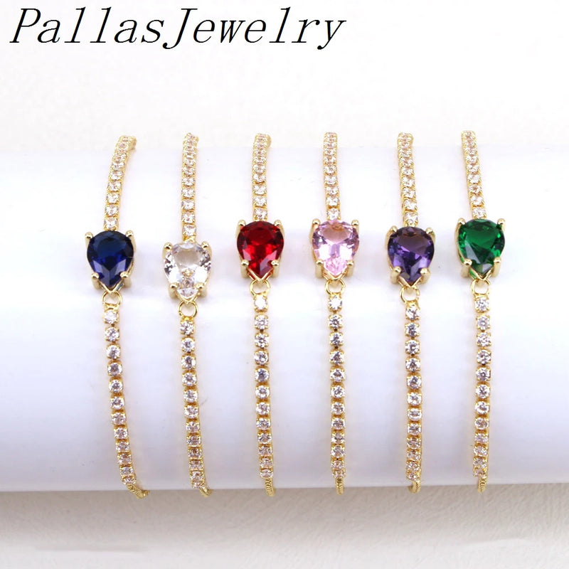 10Pcs Tear Drop CZ Stone Tennis Bracelet, Adjustable Zircon Bracelet