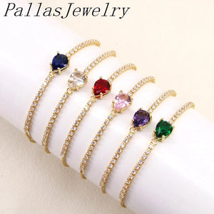 10Pcs Tear Drop CZ Stone Tennis Bracelet, Adjustable Zircon Bracelet