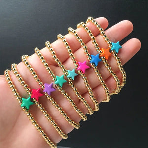 10Pcs Minimalist Beads Bracelet with Enamel Charms