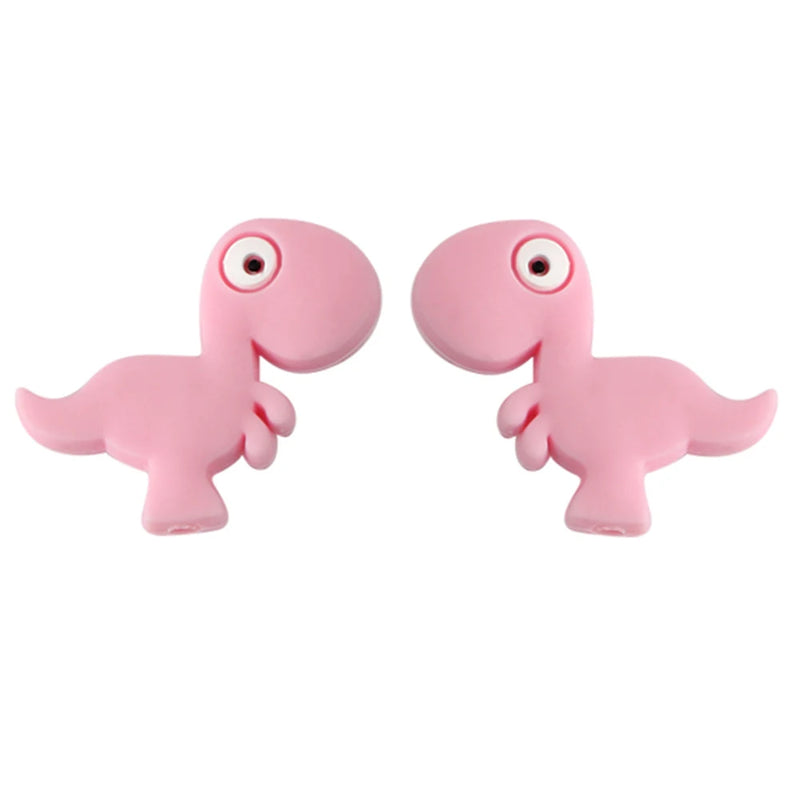 10Pcs Mini Dinosaur Silicone Teether Beads Baby Care DIY Pacifier Chain