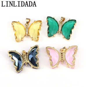 10Pcs Mix Crystal Butterfly Pendant Glass Necklace Charms