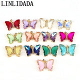 10Pcs Mix Crystal Butterfly Pendant Glass Necklace Charms