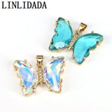 10Pcs Mix Crystal Butterfly Pendant Glass Necklace Charms