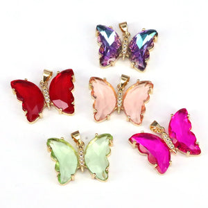 10Pcs Crystal Glass Butterfly Pendants DIY Necklace Finding