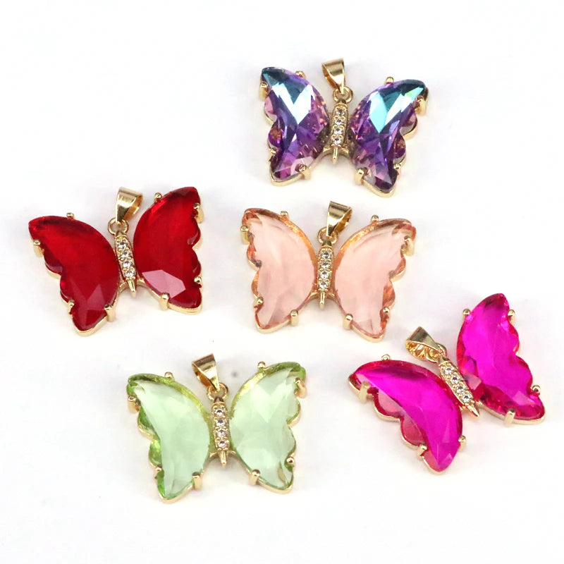 10Pcs Crystal Glass Butterfly Pendants DIY Necklace Finding