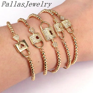 10Pcs Key Lock Micro Pave CZ Zircon Bracelet
