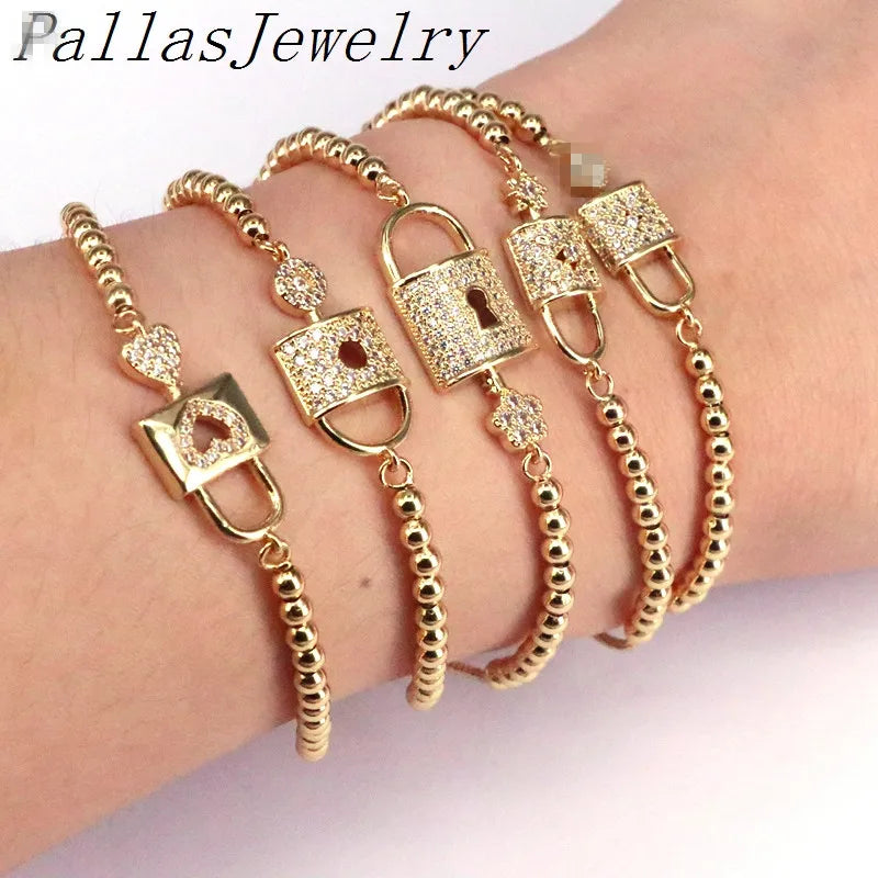10Pcs Key Lock Micro Pave CZ Zircon Bracelet