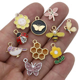 10Pcs Mix Lot Plated Enamel Bee Flower Bird Butterfly Charm Pendant