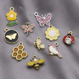 10Pcs Mix Lot Plated Enamel Bee Flower Bird Butterfly Charm Pendant