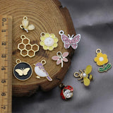 10Pcs Mix Lot Plated Enamel Bee Flower Bird Butterfly Charm Pendant