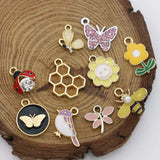 10Pcs Mix Lot Plated Enamel Bee Flower Bird Butterfly Charm Pendant