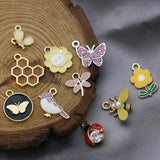 10Pcs Mix Lot Plated Enamel Bee Flower Bird Butterfly Charm Pendant