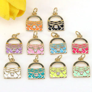 10Pcs Mix Enamel Charms Handbag Brass Pendant for Jewelry DIY Craft