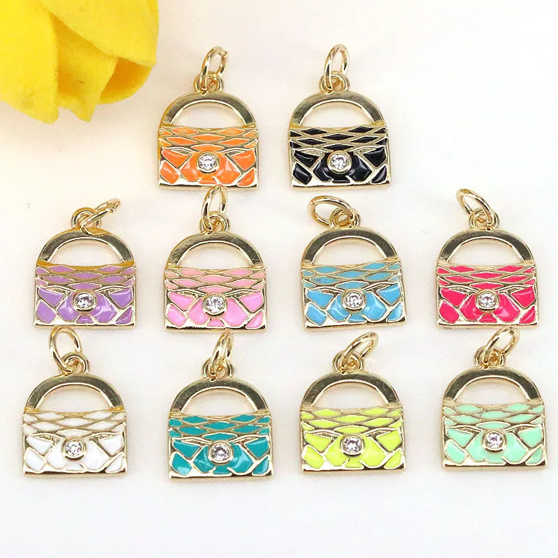 10Pcs Mix Enamel Charms Handbag Brass Pendant for Jewelry DIY Craft