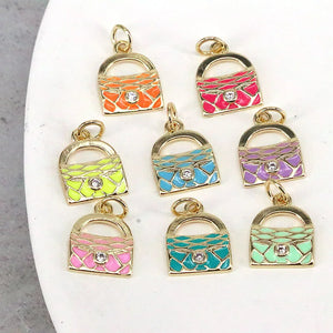 10Pcs Mix Enamel Charms Handbag Brass Pendant for Jewelry DIY Craft