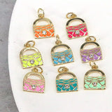 10Pcs Mix Enamel Charms Handbag Brass Pendant for Jewelry DIY Craft