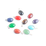 10Pcs Mixed Natural Gemstone Tiny Oval Pendants Opal Aventurine Charms