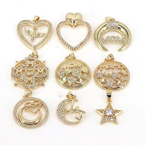 10Pcs Mom Charms for Jewelry Making Copper Zirconia Necklace Supplies