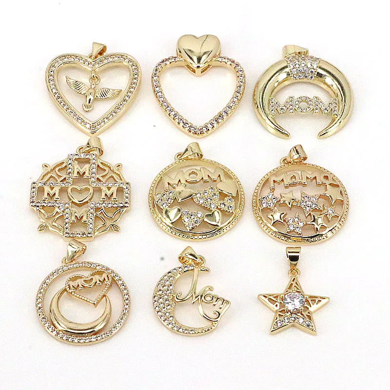 10Pcs Mom Charms for Jewelry Making Copper Zirconia Necklace Supplies