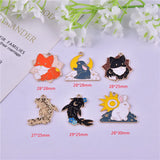 10Pcs Sun Moon Rabbit Charms Enamel Animal Pendants for DIY Jewelry Making