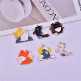 10Pcs Sun Moon Rabbit Charms Enamel Animal Pendants for DIY Jewelry Making