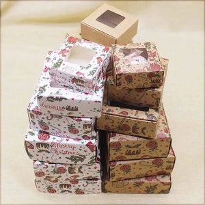 10Pcs Marbling Pattern Paper Christmas Box with Window for Candy Wedding Favors