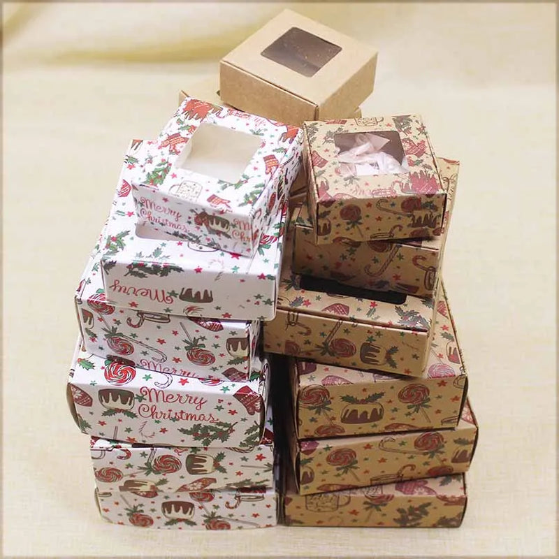 10Pcs Marbling Pattern Paper Christmas Box with Window for Candy Wedding Favors