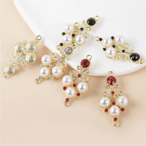 10Pcs Rhinestone Pearl Lace Charm Pendant Double Links Diy Necklace Earrings