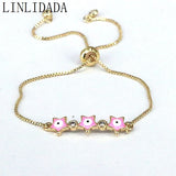 10Pcs Multicolor Enamel Bracelets Heart Star Eye Zircon Jewelry Plated