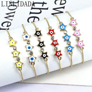 10Pcs Multicolor Enamel Bracelets Heart Star Eye Zircon Jewelry Plated