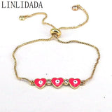 10Pcs Multicolor Enamel Bracelets Heart Star Eye Zircon Jewelry Plated