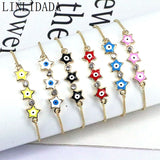 10Pcs Multicolor Enamel Bracelets Heart Star Eye Zircon Jewelry Plated