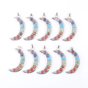 10Pcs Gem Stone Beads Moon Pendant Charm Jewelry