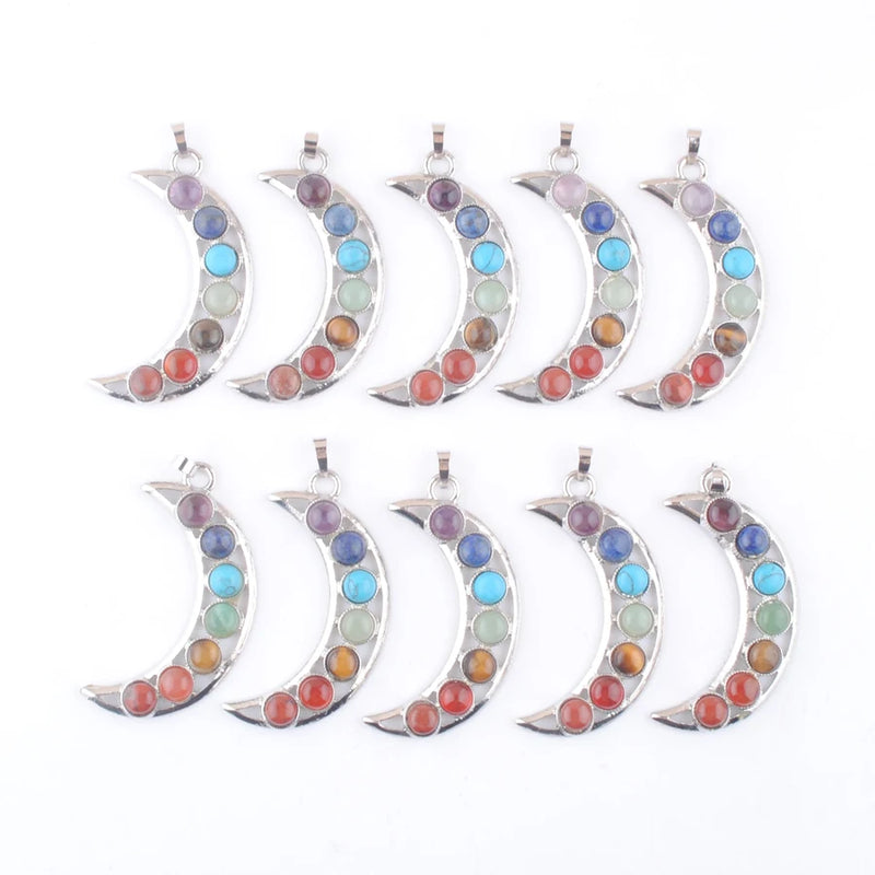 10Pcs Gem Stone Beads Moon Pendant Charm Jewelry