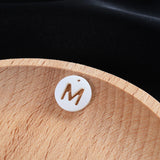 10Pcs Natural Shell Beads Letter Round Shape Hollow Loose Beads DIY Jewerly