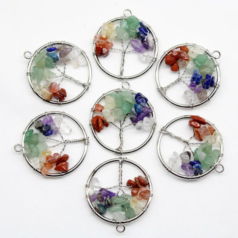 10Pcs Natural Stone 30mm Mix Quartz Crystal Lapis Tree of Life Pendant