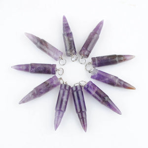10Pcs Amethysts Pendants Long Bullet Shape Point Chakra Beads