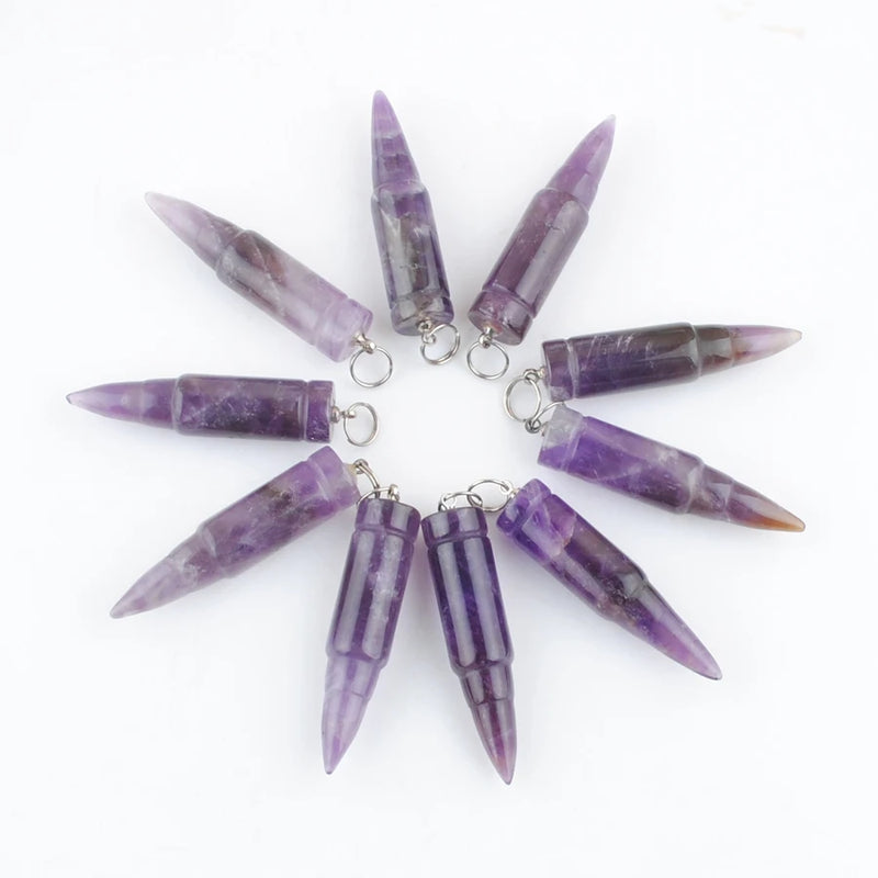 10Pcs Amethysts Pendants Long Bullet Shape Point Chakra Beads