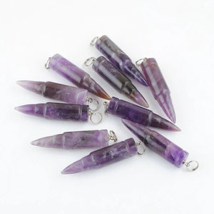 10Pcs Amethysts Pendants Long Bullet Shape Point Chakra Beads