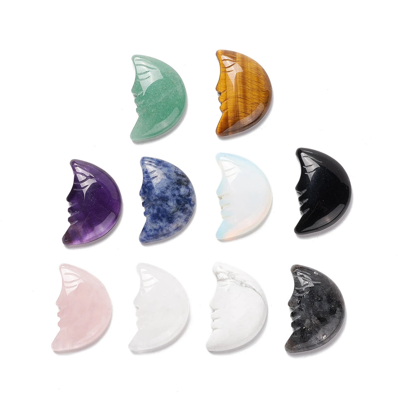 10Pcs Crescent Moon Face Charms Gemstone Cabochons DIY Jewelry Making