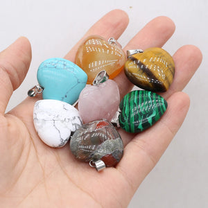 10Pcs Natural Stone Heart Agates Crystal Pendant Necklace 26x27mm