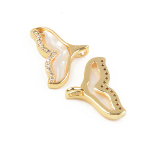 10Pcs Mother of Pearl Whale Tail Pendants with Rhinestones for DIY Jewelry