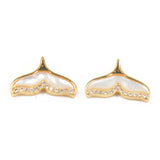 10Pcs Mother of Pearl Whale Tail Pendants with Rhinestones for DIY Jewelry