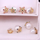 10Pcs Shell pearl & cz Metal Cap Charm Pendant Beads Jewelry Findings