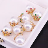 10Pcs Shell pearl & cz Metal Cap Charm Pendant Beads Jewelry Findings