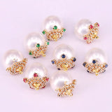 10Pcs Shell pearl & cz Metal Cap Charm Pendant Beads Jewelry Findings