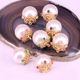 10Pcs Shell pearl & cz Metal Cap Charm Pendant Beads Jewelry Findings