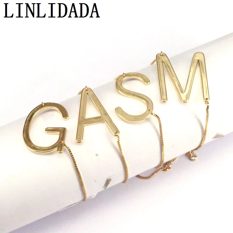 10Pcs Adjustable Initial Letter Charm Bracelet Women Jewelry Gift
