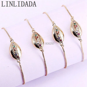 10Pcs CZ Micro Pave Conch Shell Bracelets - Adjustable Chain