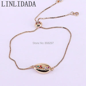 10Pcs CZ Micro Pave Conch Shell Bracelets - Adjustable Chain
